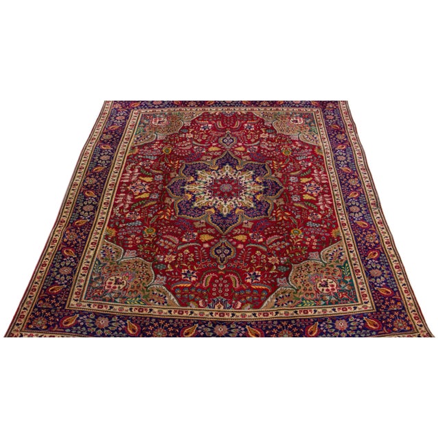 Persian 1960s Vintage Tabriz Red Handmade Medallion Wool Rug For Sale - Image 3 of 7