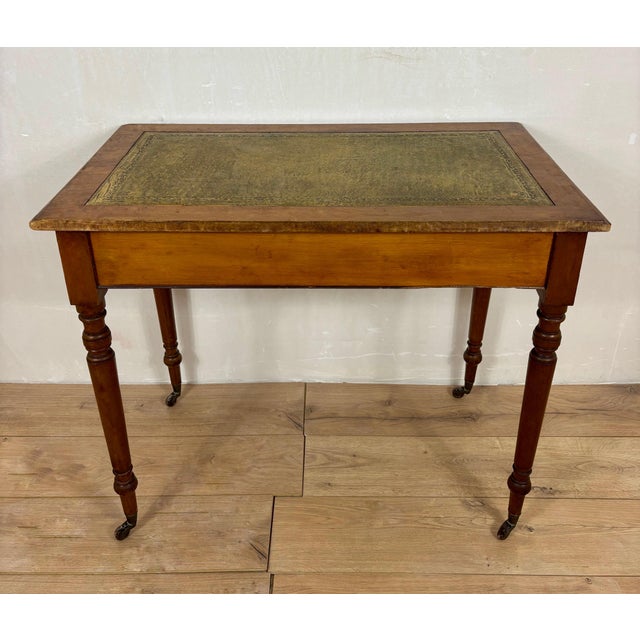 Brown Antique English Style Wooden Writing Table with Leather Top and Drawers, 1930s For Sale - Image 8 of 14