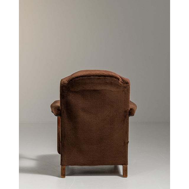 Chocolate 1940-1949 France Deep Espresso Brown Upholstered Wingback Armchair For Sale - Image 8 of 11