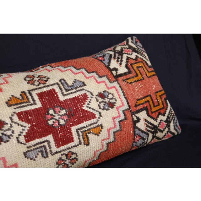 Decorative Turkish Oushak Rug Pillow – Vintage Lumbar Textile Cushion -19'' X 31'' For Sale - Image 11 of 13