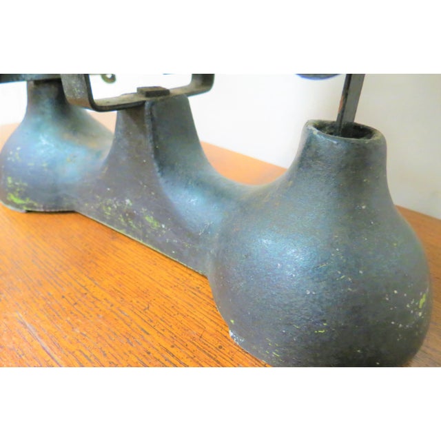 Vintage English Dark Green Cast Iron Balace Scale With Weights For Sale - Image 9 of 10