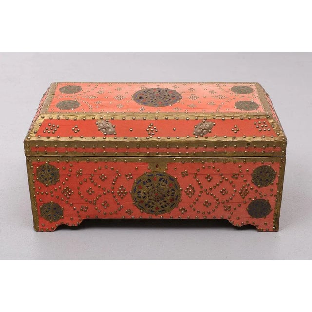 Pink Oriental Velvet Chest Brass Box, 1965 For Sale - Image 8 of 9