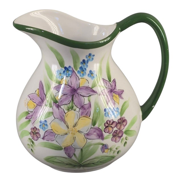 Purple Vintage Beautiful Floral Country Style Pitcher For Sale - Image 8 of 8