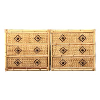Vintage Woven Diamond Rattan Chests - A Pair For Sale