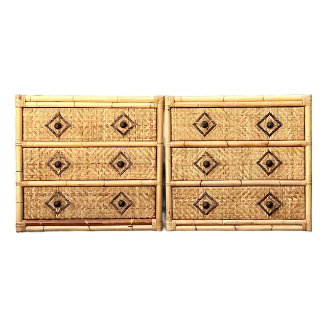 Vintage Woven Diamond Rattan Chests - A Pair For Sale