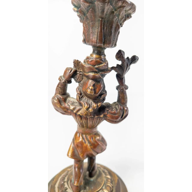 Metal Antique Early 20th Century Bronze Colonial Figure Candle Stick For Sale - Image 7 of 11
