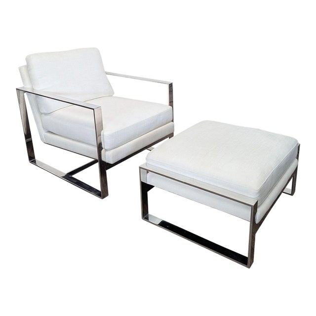 Restoration Hardware Modern Lounge Chair With Ottoman For Sale