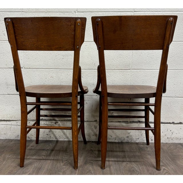 Early 20th Century Antique Solid Oak Bentwood Curved Back Dining Chairs - Pair For Sale - Image 5 of 7