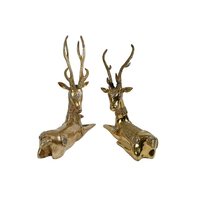 1970s 1970's Resting Brass Reindeer Attrib. Sarreid - a Pair For Sale - Image 5 of 6
