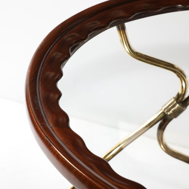 Wood Mid-Century Modernist Two-Tier Walnut, Polished Brass & Glass Serving Cart For Sale - Image 7 of 12