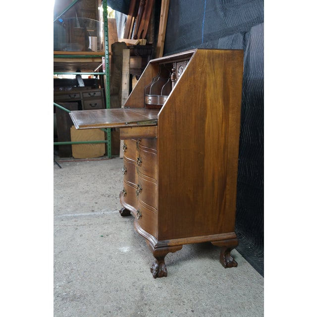 Antique Chippendale Serpentine Oxbow Mahogany Secretary Library Writing Desk 33" For Sale - Image 14 of 18