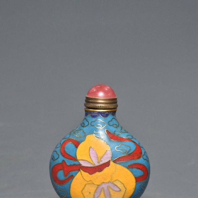 Cloisonne Gourd Snuff Bottle, Enamel on Copper For Sale - Image 9 of 9