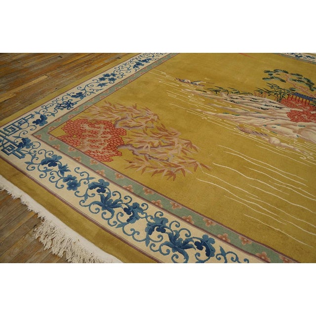 Traditional Display of Chinese Culture on a Yellow Background Color Antique Chinese Art Deco Rug For Sale - Image 9 of 10