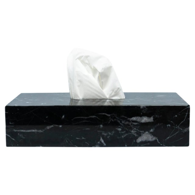 Tissue Box Cover in Black Marble For Sale