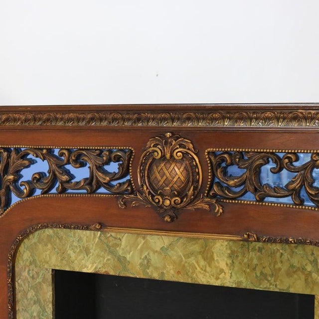 1930s Antique French Louis XV Style Foliage Carved Walnut & Gilt Fireplace Mantle For Sale - Image 5 of 14