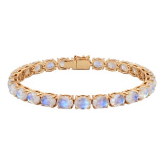 Rainbow Moonstone Tennis Bracelet | Oval Cabochon 925 Silver Bracelet | June Birthstone Stacking Bracelet For Sale