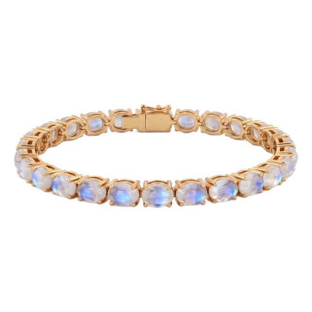 Rainbow Moonstone Tennis Bracelet | Oval Cabochon 925 Silver Bracelet | June Birthstone Stacking Bracelet For Sale