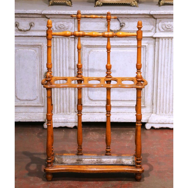 French 19th Century French Faux Bamboo Umbrella Stand With Zinc Drip Tray For Sale - Image 3 of 12