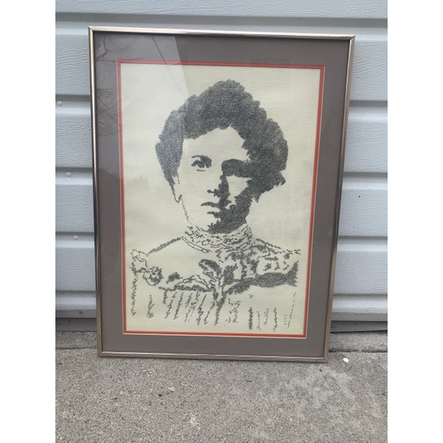 Mid-Century Modern 1970s Portrait Pencil Drawing of a Woman, Framed For Sale - Image 3 of 3