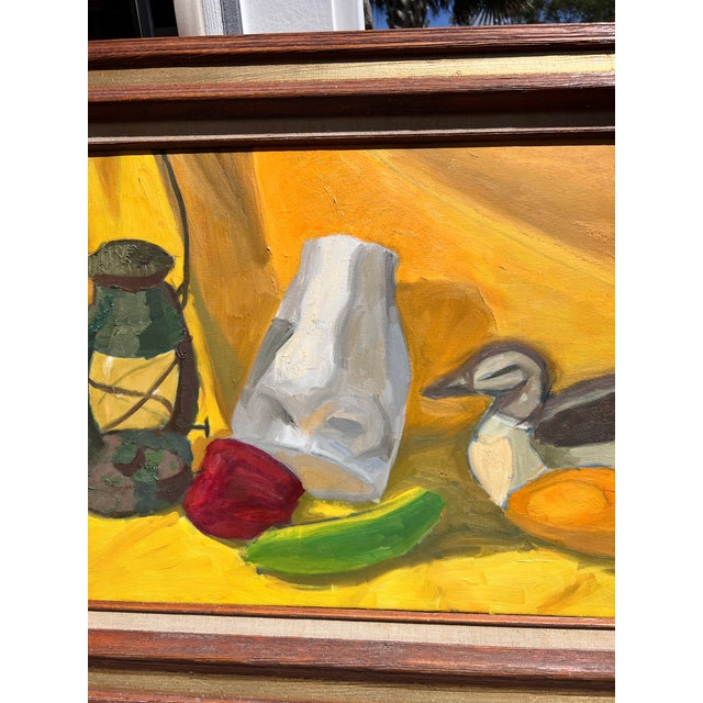 Mid-Century Modern Framed Yellow Still Life Oil Painting For Sale - Image 4 of 7