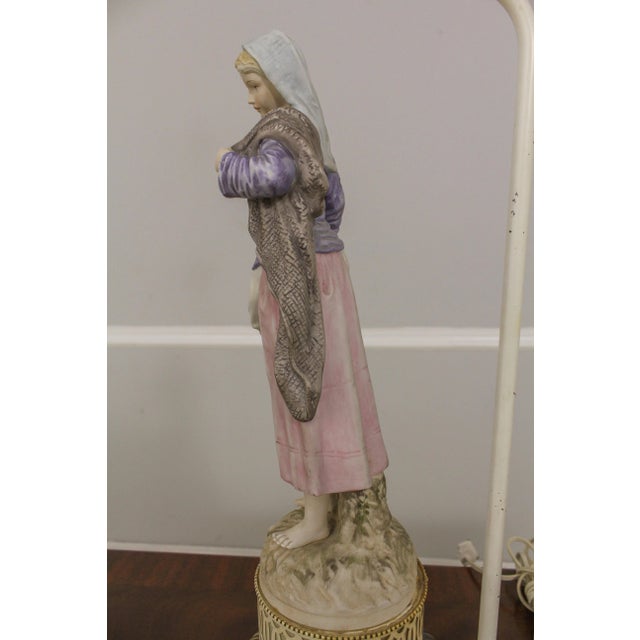 Pair Vintage 1950s Era Bisque Figural Italian Table Lamps For Sale - Image 11 of 13