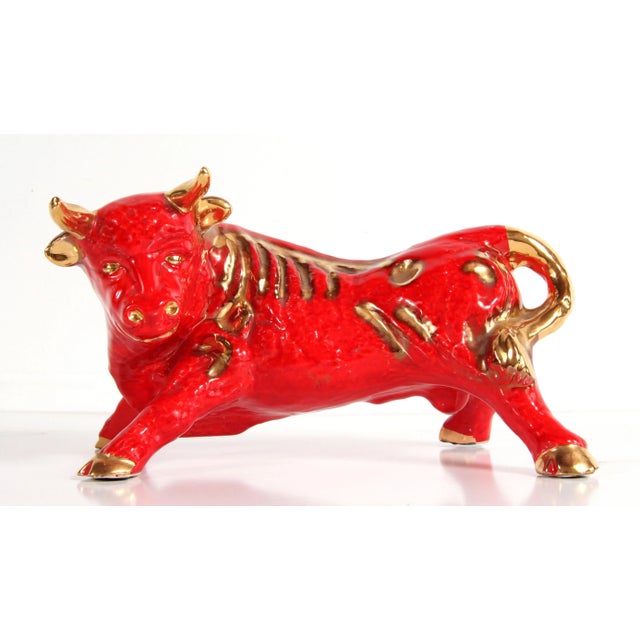 Beautiful vintage c.1950's red ceramic figure in the form of an imposing bull by Maurice of California! It has awesome...