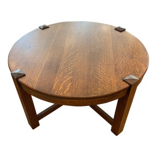 1920s Antique Arts & Crafts Round Coffee Table For Sale