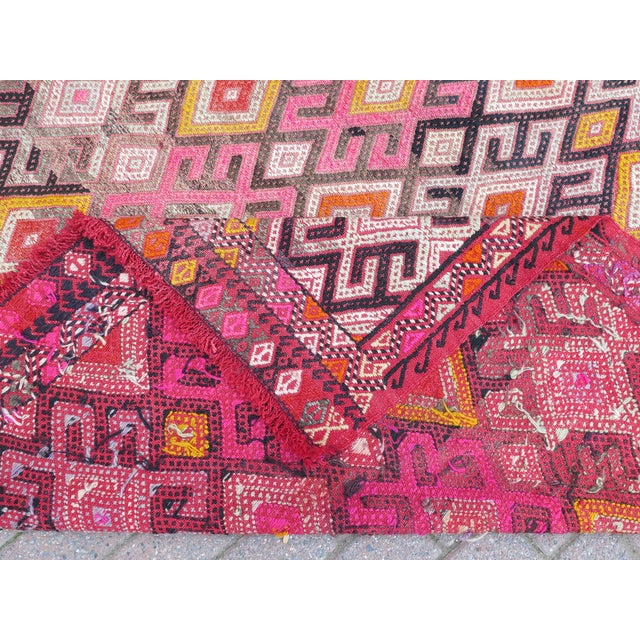 Mid 20th Century 60s Vintage Handmade Turkish Pink Kilim Jejim Boho Area Rug For Sale - Image 4 of 11