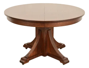 Stickley Brothers Antique Mission Oak Arts & Crafts Pedestal Extension Dining Table, Newly Refinished