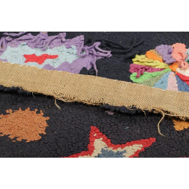 Textile Antique Hooked Rug in Black With Polychromatic All Over Patterns | Rug & Kilim For Sale - Image 7 of 7