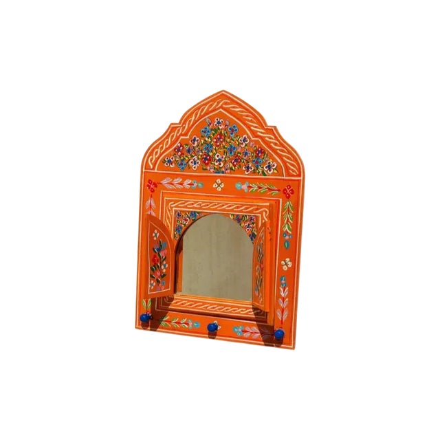 Moroccan Unique Hand Painted Mirror With Hooks, Hooks for Keys, Entryway Key Holder For Sale - Image 3 of 4