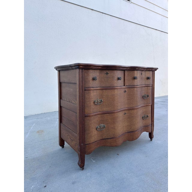 Antique Oak Serpentine Dresser, Early 20th Century French-Inspired Chest of Drawers For Sale - Image 4 of 10