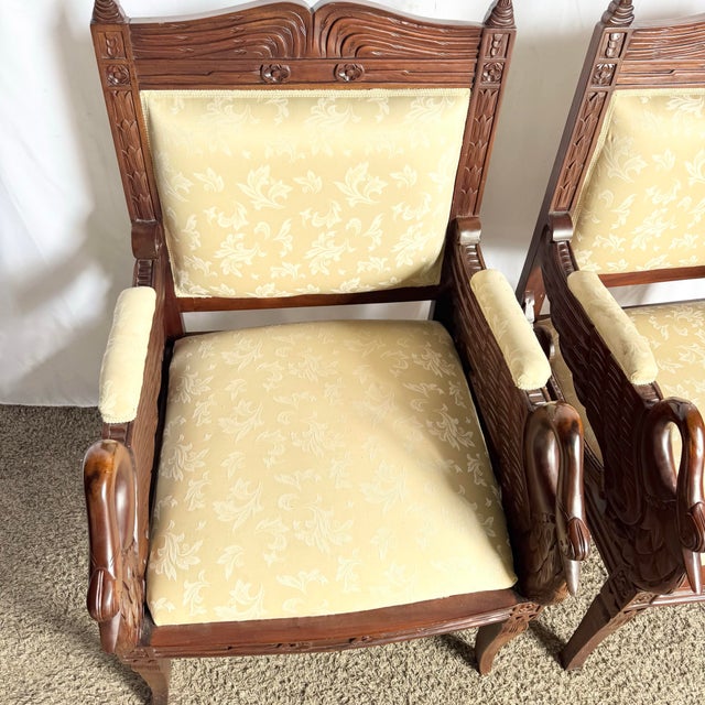 Vintage Carved Wooden Swan Arm Chairs - A Pair For Sale - Image 4 of 12