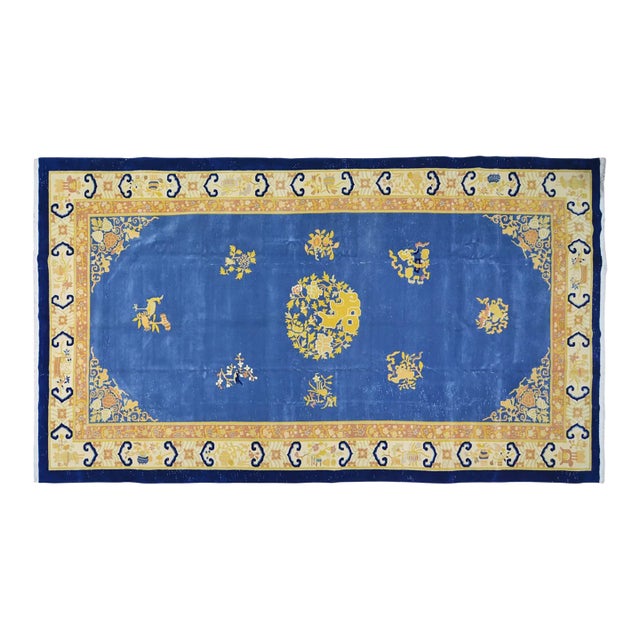 Vintage Chinese Art Deco Hand Knotted Wool Rug, 9'7'' X 17' For Sale