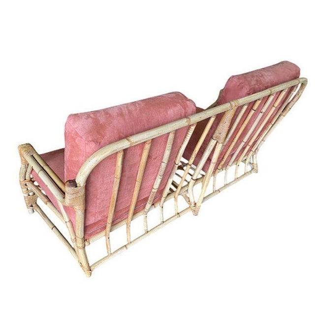 1950s Mid-Century 2-Strand Transitional Arm 3-Seat Rattan Sofa With Arched Base For Sale - Image 4 of 5