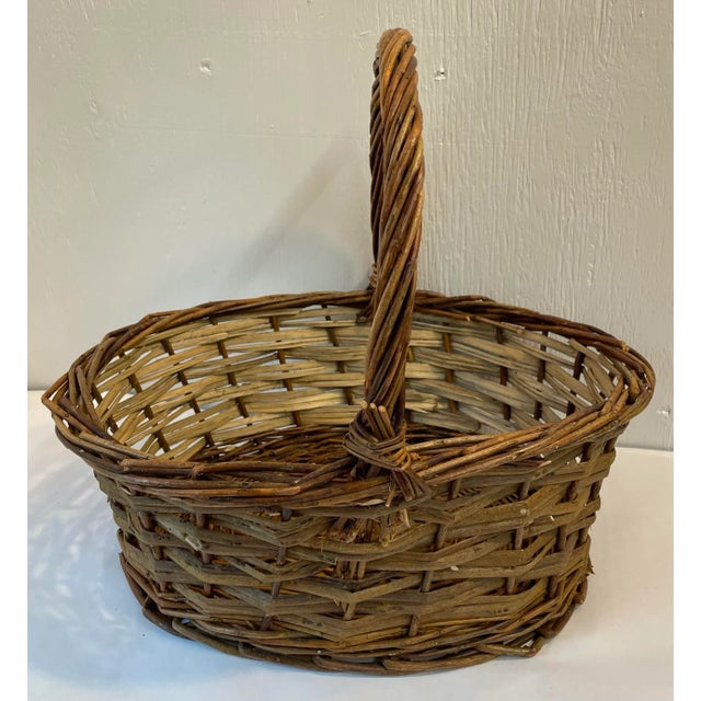 Vintage Two Tone Handled Woven Basket For Sale - Image 4 of 7