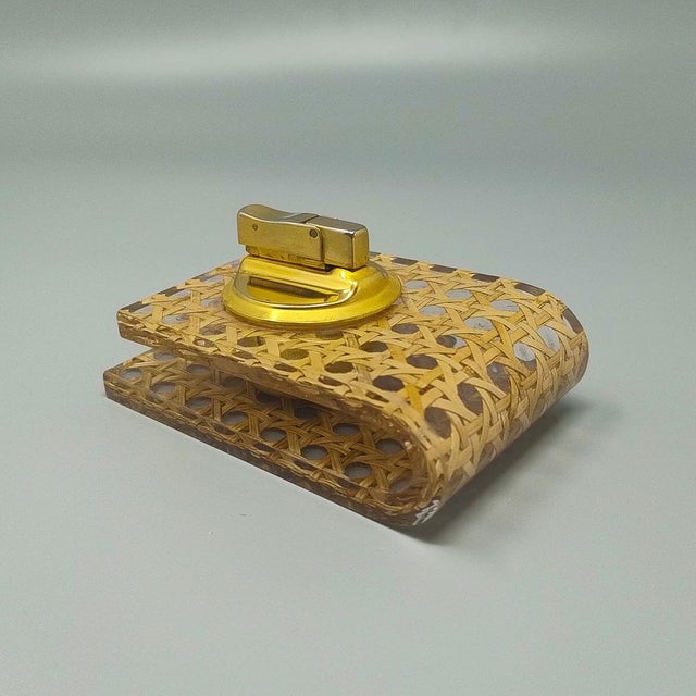 Mid-Century Modern Table Lighter in Vienna Straw from Geolel, Italy, 1970s For Sale - Image 3 of 5