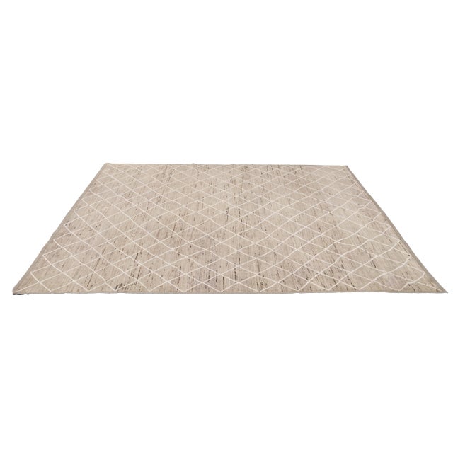 Textile Modern Moroccan-Style Beige Tribal Wool Rug For Sale - Image 7 of 13