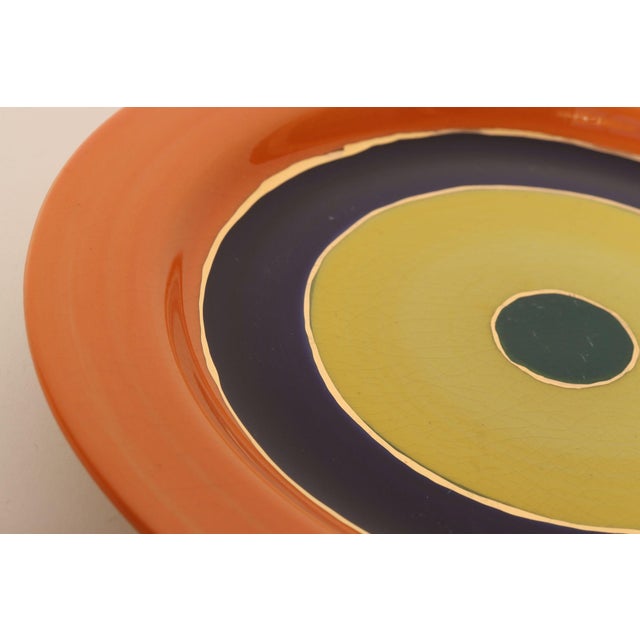 Set of Three Glazed Ceramic Concentric Circle Plates With Gold Leaf Details Signed For Sale - Image 12 of 14