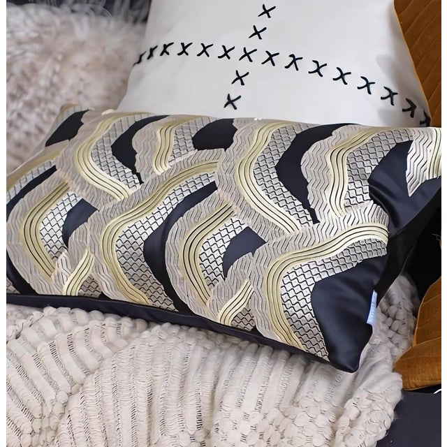 Transitional Gold Embroidery Lumbar Pillow 11"*19" For Sale - Image 3 of 9