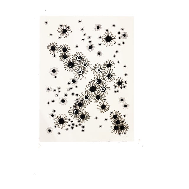 Wood pieces, gesso and ink on paper in white shadow box.