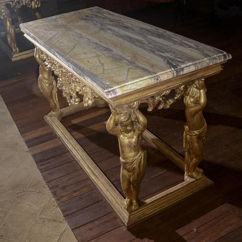 Carved Console Table with Marble Top and Cherubs For Sale - Image 6 of 18