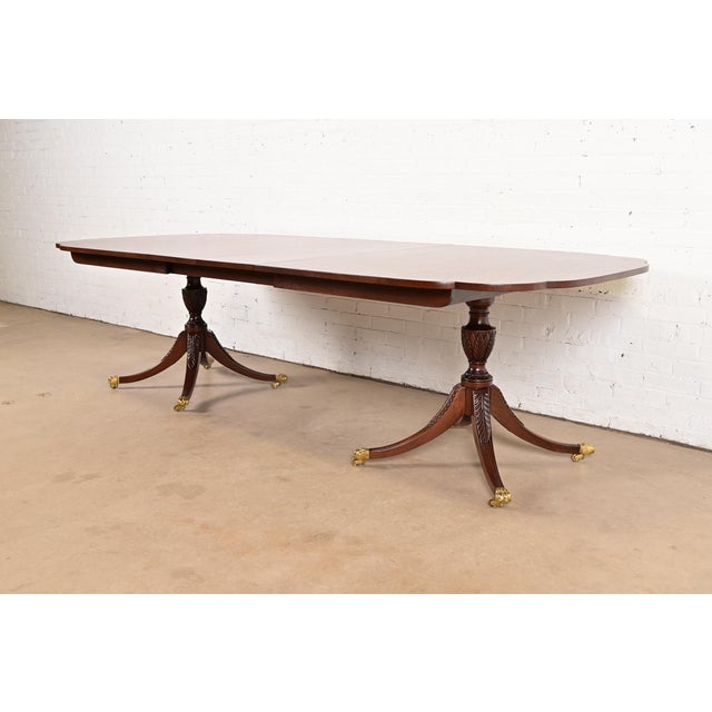 Kindel Furniture Kindel Furniture Georgian Mahogany Double Pedestal Extension Dining Table, Newly Refinished For Sale - Image 4 of 15