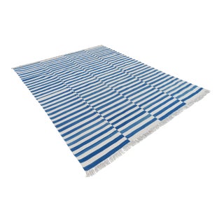 Not Yet Made - Made To Order Handmade Cotton Blue and White Striped Rug-6'x9' For Sale