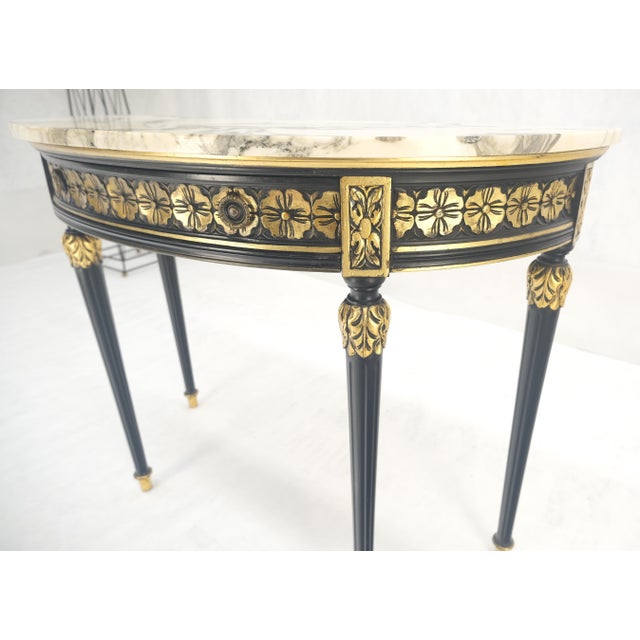 Demilune Marble Top One Drawer French Style Gilt Console on Fluted Legs MINT For Sale - Image 10 of 13