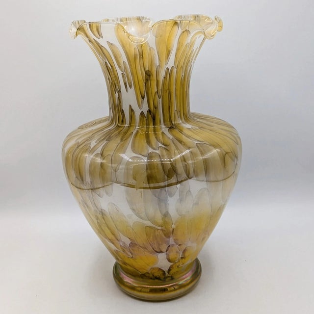 Mid-Century Modern Vintage MCM Murano Style Ruffled Top Swirl Vase For Sale - Image 3 of 5