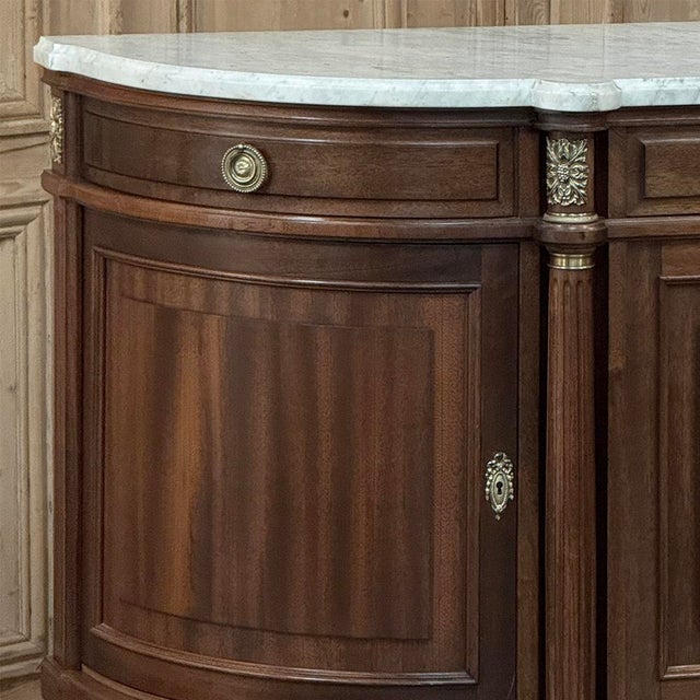 Mid 20th Century Grand French Louis XVI Mahogany Round-Sided Buffet With Carrara Marble For Sale In Dallas - Image 6 of 18