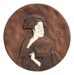 Japanese Takashima Ohisa Wall Decoration by Utamaro, 1950s.