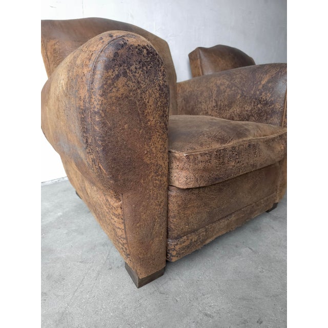 French Style Patinated Leather Lounge Chairs by Restoration Hardware For Sale - Image 14 of 15