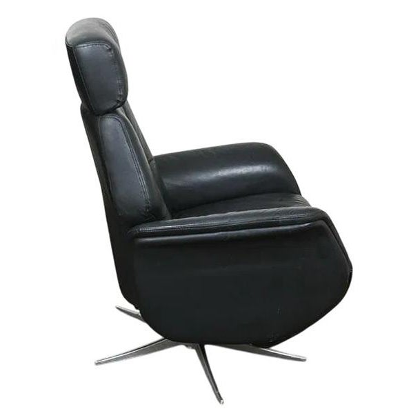Danish Modern Leather Swivel Lounge Chair Recliner For Sale In New York - Image 6 of 13